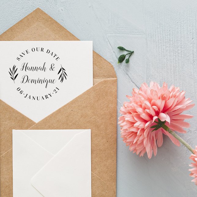 Olive Branch Calligraphy Save the Date Hochzeit Gummistempel (Von Creator hochgeladen)