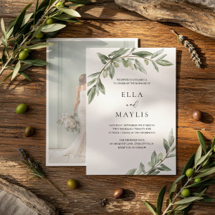 Olive Branch Foto Hochzeit   Minimalistisches Grün Einladung