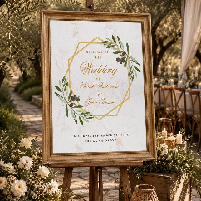 Olive Branch Greenerity Gold Wedding Willkommensze Poster (Von Creator hochgeladen)