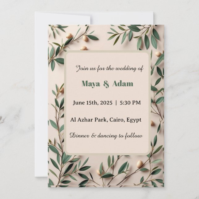  Olive Branch Greenery Botanical wedding Einladung (Vorderseite)