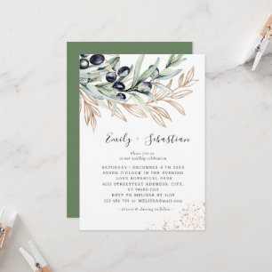 Olive Branch Greenery, Golden Bridal Wedding Einladung
