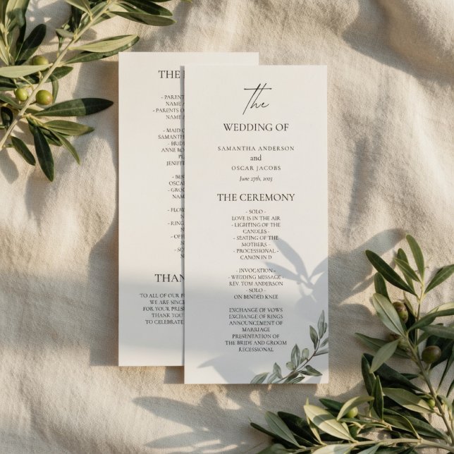 Olive Branch Hochzeitsprogramm | Elegantes Grünzeu Menükarte (Von Creator hochgeladen)