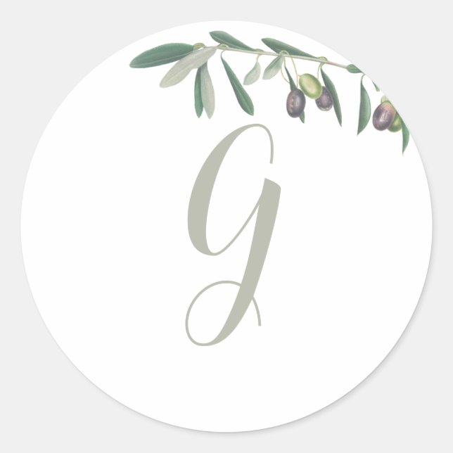 Olive Branch Mit Monogramm Greenery Brautparty Runder Aufkleber (Vorderseite)
