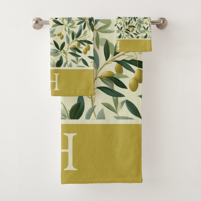 Olive Branch Monogram Initial Badhandtuch Set (Insitu)