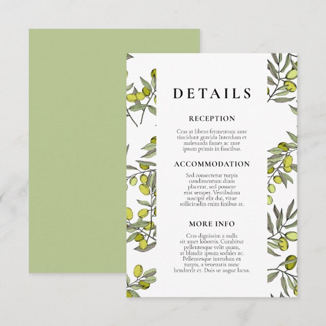 Olive Branch Muster Hochzeitsgast-Informationen Begleitkarte (Vorne/Hinten)