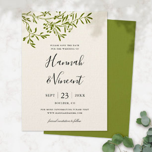 Olive Branch Save the Date Card Elfenbein