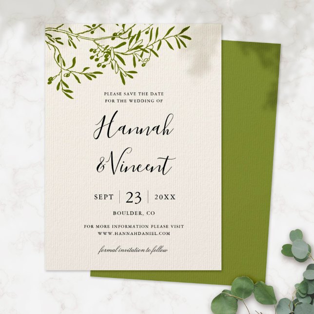 Olive Branch Save the Date Card | Elfenbein (Von Creator hochgeladen)