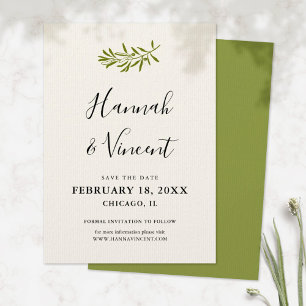 Olive Branch Save the Date Karte   Elfenbein
