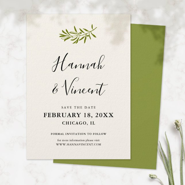 Olive Branch Save the Date Karte | Elfenbein (Von Creator hochgeladen)
