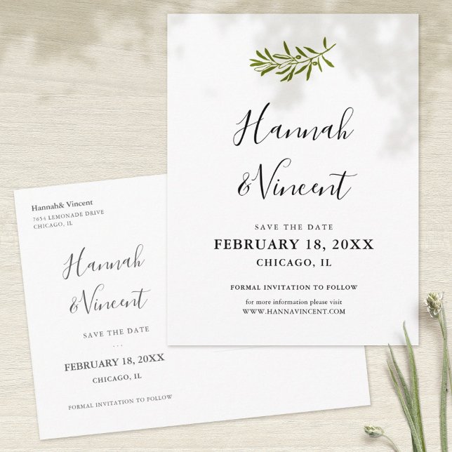 Olive Branch Save the Date Postkarte (Von Creator hochgeladen)