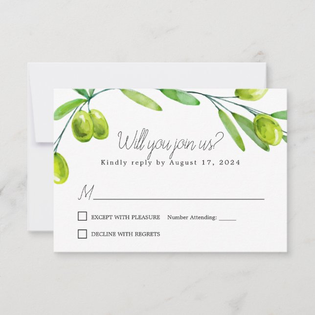 Olive Branch Script Classic Respektkarte RSVP Karte (Vorderseite)