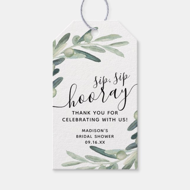 Olive Branch Sip Hooray Brautparty Gefallen Geschenkanhänger (Vorderseite)