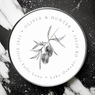 Olive Branch Wedding Couple Names Rücksendeadresse Runder Aufkleber
