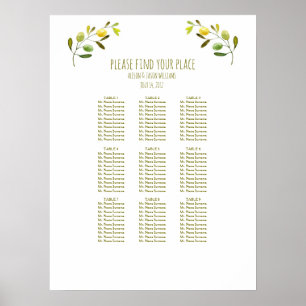 Olive branch wedding dinner seating chart poster