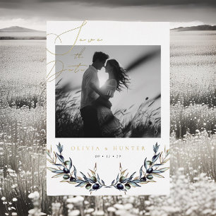 Olive Branch Wedding Save the Date Black and White Folieneinladung