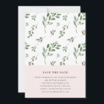Olive Branches | Einfache Hochzeit in Rosa Save The Date<br><div class="desc">Diese schlichte und stilvolle Hochzeit bewahrt die Dattelkarte mit einem trendig bemalten Aquarellmuster voller grüner Olivenzweige und Blätter mit einigen kleinen,  verstreuten Beeren auf weißem Hintergrund mit Rosa.</div>