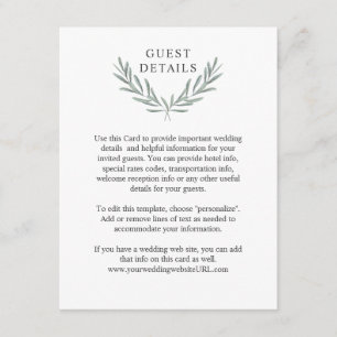 Olive Branches Laurel Wreath Gastdetails Begleitkarte