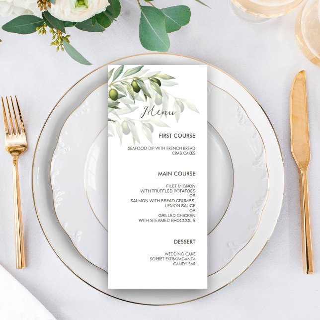 Olive Branches Watercolor Rustic Wedding Menu Menükarte (Von Creator hochgeladen)