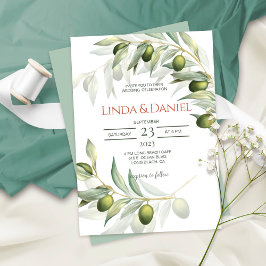 Olive Branches Watercolor Rustikale Hochzeit Einladung