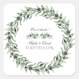 Olive Branches Wreath Wedding Quadratischer Aufkleber