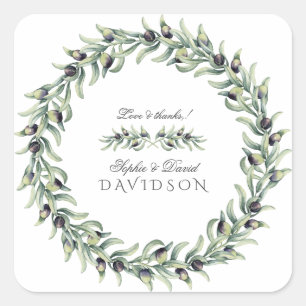Olive Branches Wreath Wedding Quadratischer Aufkleber