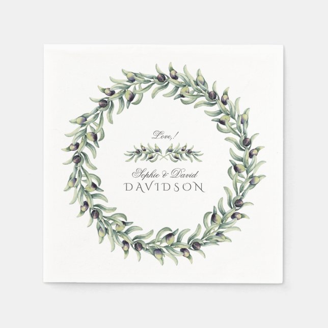 Olive Branches Wreath Wedding Serviette (Vorderseite)