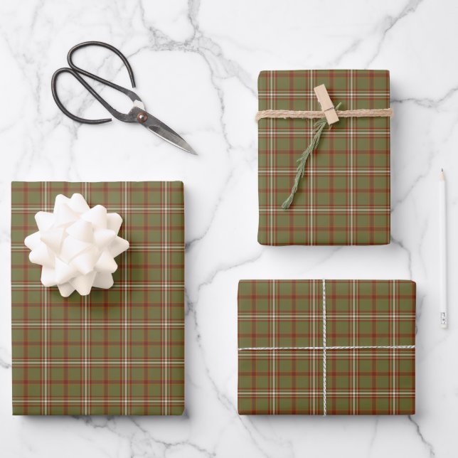 Olive Burgundy White Plaid Classic Geschenkpapier Set (Vorderseite)