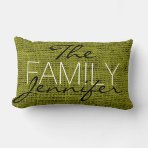 Olive Burlap Rustic Liner Monogram Lendenkissen