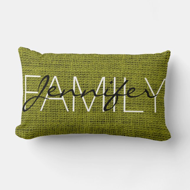 Olive Burlap Rustic Monogram Lendenkissen (Vorderseite)