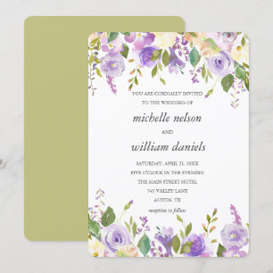 Olive Chic Lavender Watercolor Floral Wedding Einladung