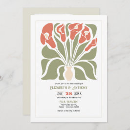 Olive & Coral Clay Abstract Floral Boho Wedding Einladung