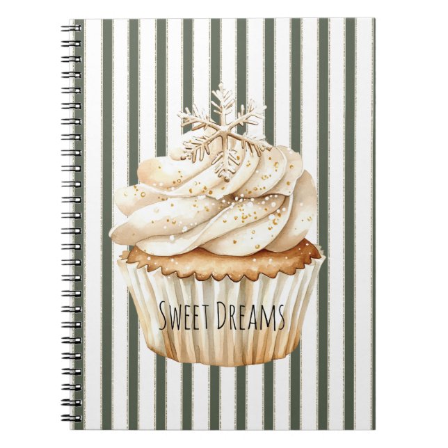 Olive Cream Stripes Snowflake Cupcake Christmas Notizblock (Vorderseite)