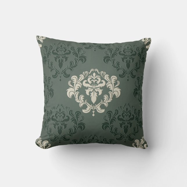 Olive Damask Designer Decorative Kissen (Vorderseite)