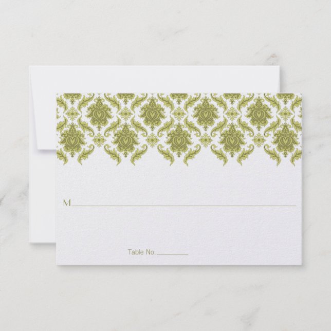 Olive Damask Hochzeitstisch-Platzkarten Einladung (Rückseite)