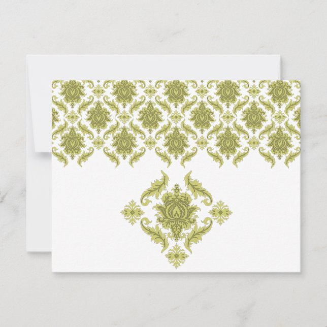 Olive Damask Wedding Response Card UAWG RSVP Karte (Vorderseite)