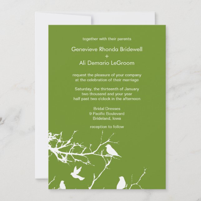 Olive Drab Love Birds Hochzeit individuell anpassb Einladung (Vorderseite)