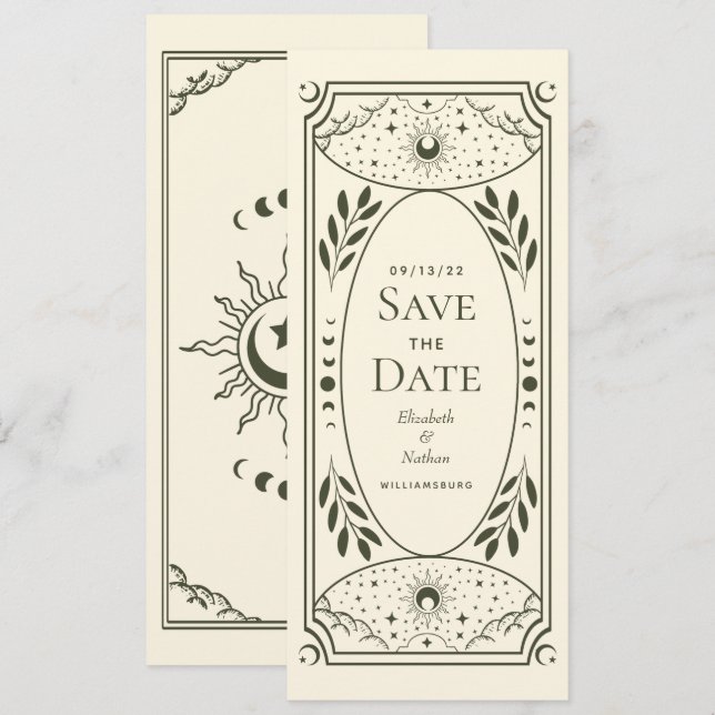 Olive Elegante Mystical Tarot Card Save the Date Einladung (Vorne/Hinten)