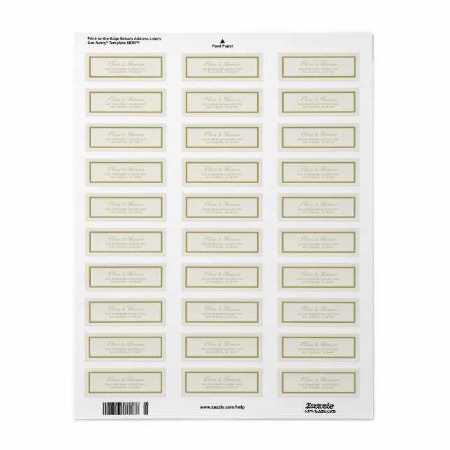 Olive Estate Wedding Return Address Label (Vorne)