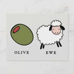 Olive Ewe Liebe Puns Postkarte