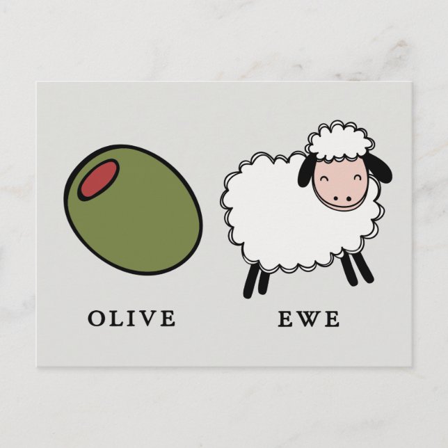 Olive Ewe Liebe Puns Postkarte (Vorderseite)