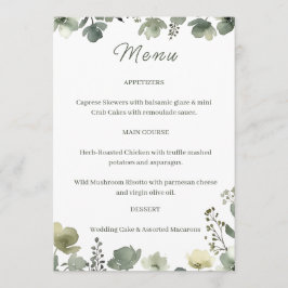 Olive Floral Wedding Menükarte