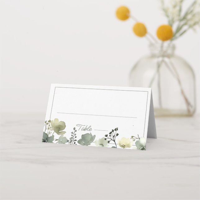 Olive Floral Wedding Platzkarte (Vorderseite)