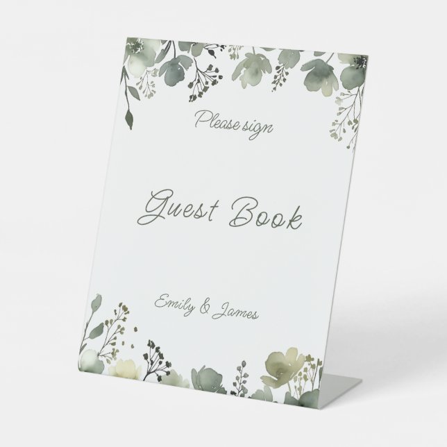 Olive Floral Wedding Sockelschild (Vorderseite)