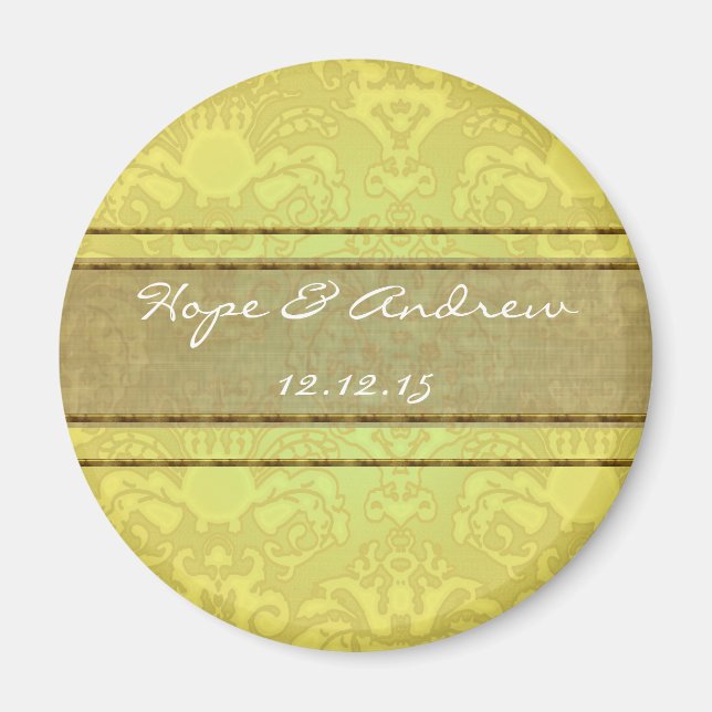 Olive & Gold Damask Hochzeitsmagnet Magnet (Vorne)