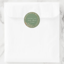 Olive Golden Wreath Wedding Danke Round Sticker