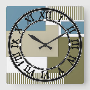Olive-graues geometrisches Muster Quadratische Wanduhr