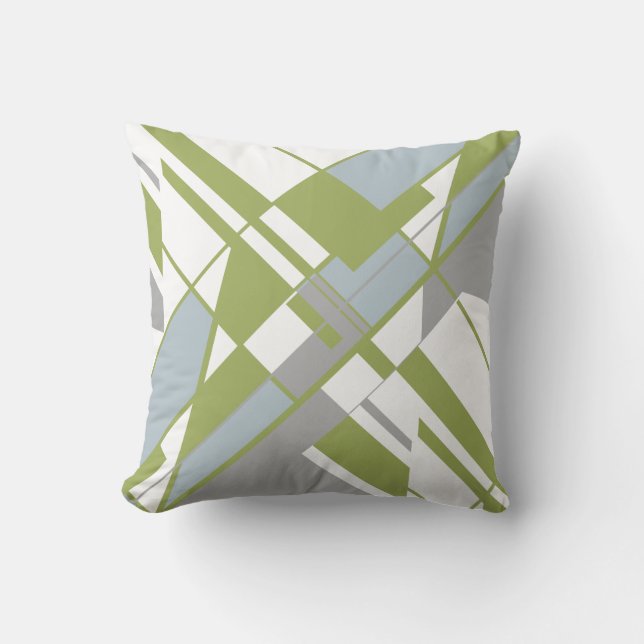 Olive Gray Shades on White Geometric Crisscross Kissen (Vorderseite)