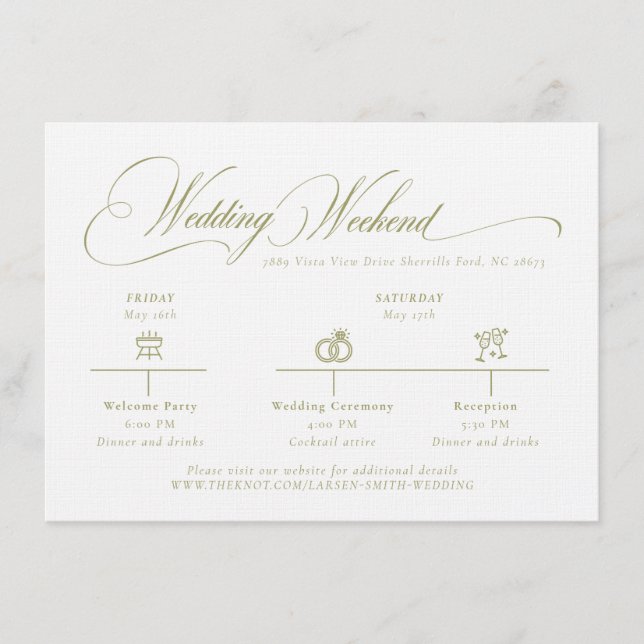 Olive Gree Monogram Wedding Details Enclosure Card Begleitkarte (Vorderseite)