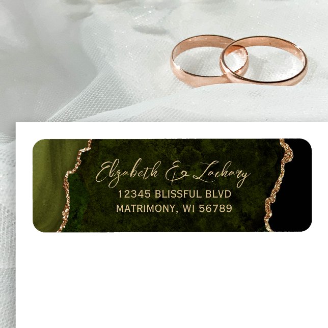 Olive Green Agate Script Wedding Rücksendeadresse (Von Creator hochgeladen)