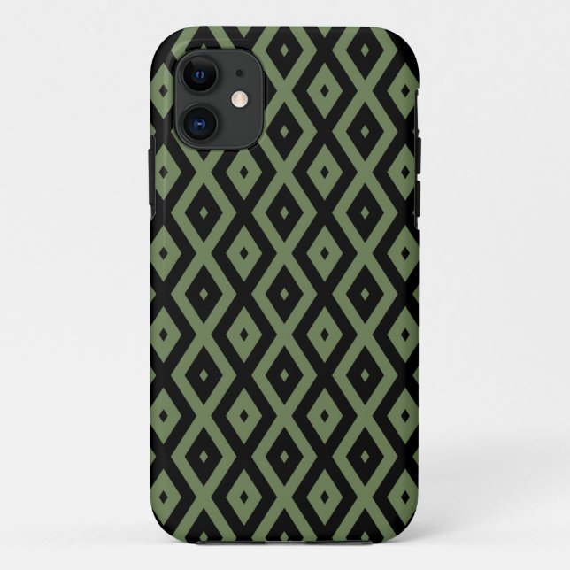 Olive green and black diamond pattern Case-Mate iPhone hülle (Rückseite)